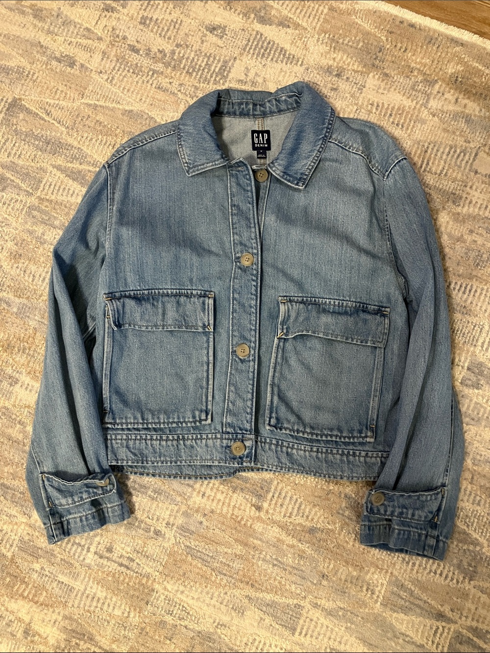 GAP Relaxed fit Cotton Utility Denim Jacket with Patch Pockets